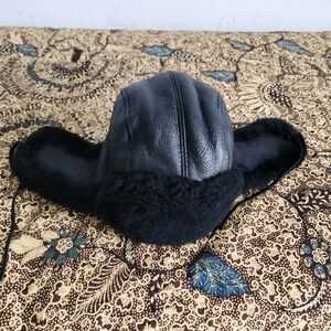 100% Sheepskin, Black Winter Ushanka Hat